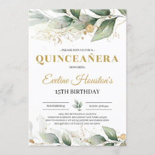 Convites Cultivo e ouro folhas eucalipto quinceanera