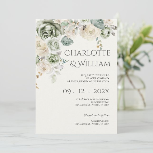 Convites Culturas verdes e flores brancas Casamento (Em pé/Frente)