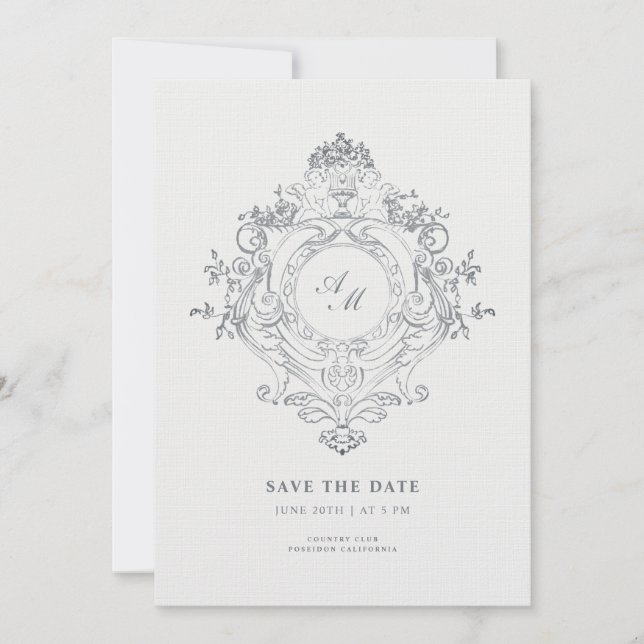 Convites Cume Barroco Elegante Estilo Preto Save the Date (Frente)