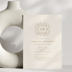 Convites Cume de Casamento em Ouro Antigo Clássico Monogram