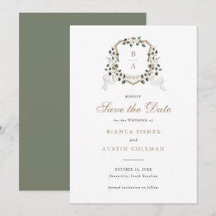 Convites Cume de hera de verde floral branco salvar data de