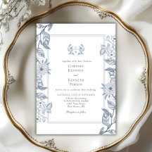 Cume Elegante Azul Francês Casamento Monograma