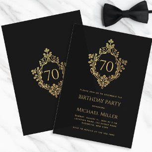 Convites Cume Elegante Preto Dourado Homem Aniversário de 7