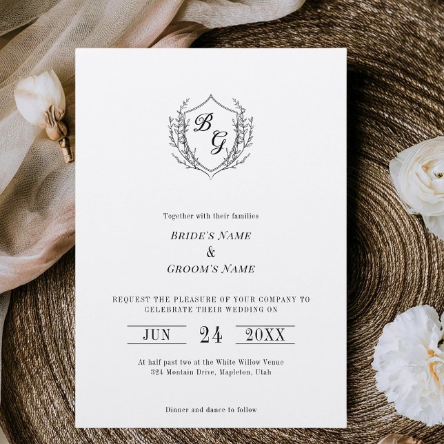 Convites Cume simples vintage elegante monograma casamento (Criador carregado)