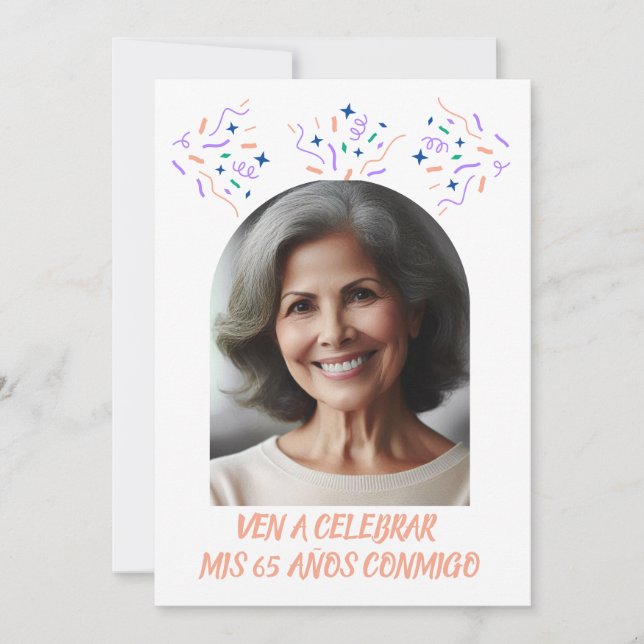 Convites Cumpleaños de 65 Años Fiesta Con Foto (Frente)