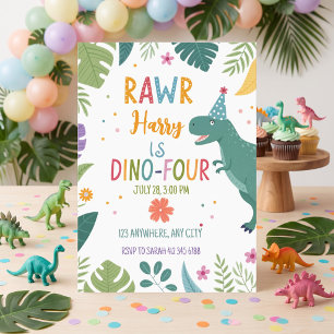 Convites cumprir 4 anos menino dinossauro fofo