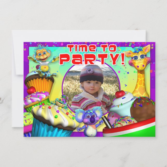 Convites Cupcake Birthday Convida com "The GiggleBellies" (Frente)