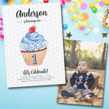 Cupcake Blue Boy Photo primeiro aniversario Party