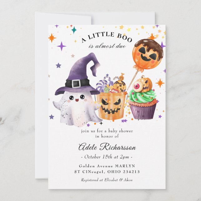 Convites Cupcake de Abóbora Fantasma de Halloween (Frente)