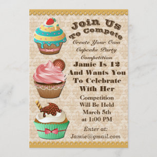 Convites Cupcake de guerra Assar de aniversário Fleur De Li