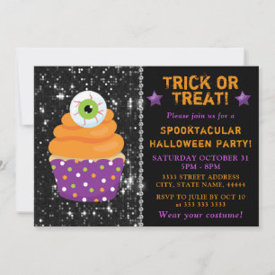 Convites Cupcake de Halloween de Olhinho Bonito Festa Infan