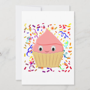 Convites Cupcake De Morango De Cartoon Bonito Com Confetti