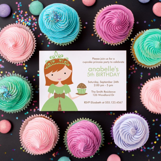 Convites Cupcake de ruiva Princesa Birthday (Criador carregado)