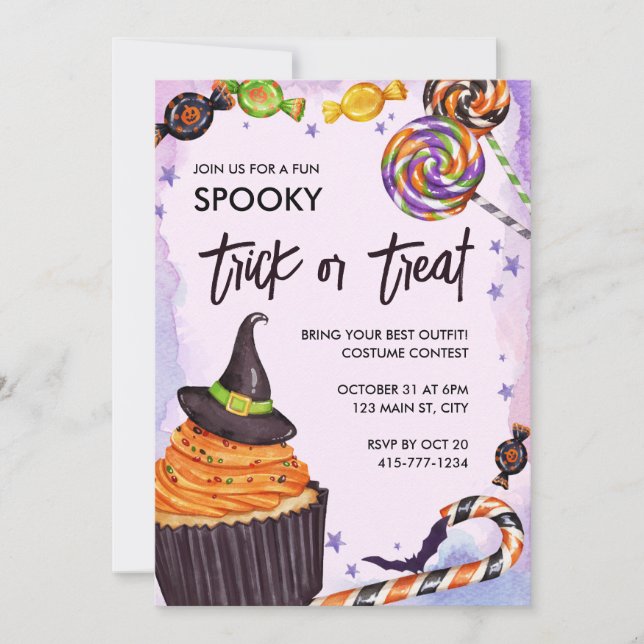 Convites Cupcake de Truque ou Tratamento de Halloween (Frente)