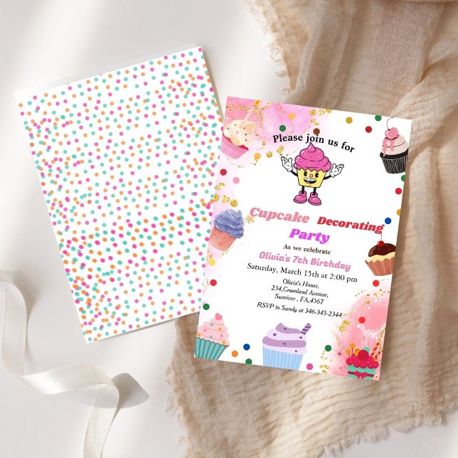 Convites Cupcake decorando aniversário, moço de assar (Criador carregado)