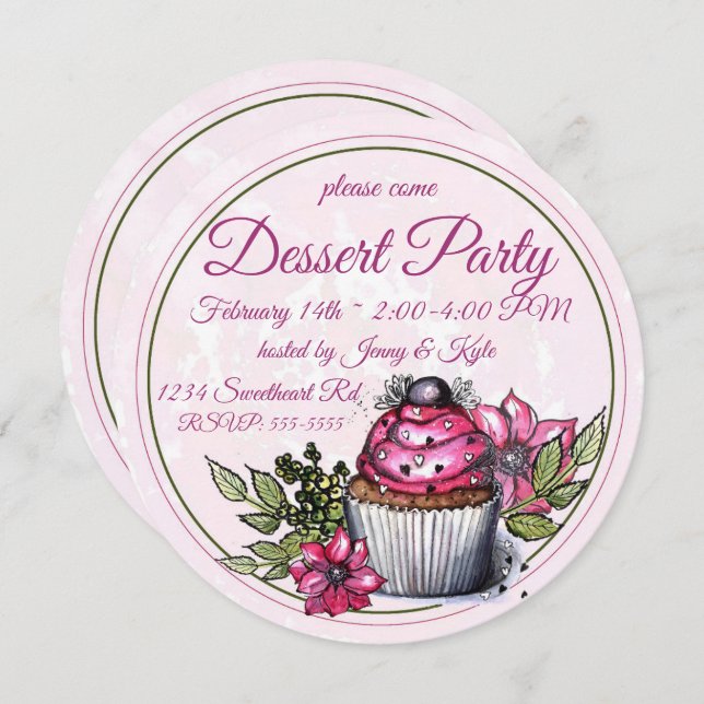 Convites Cupcake Dessert Party (Frente/Verso)