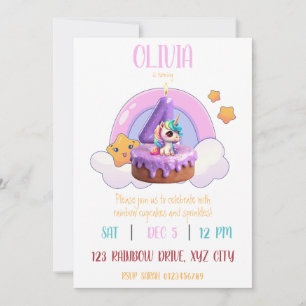 Convites Cupcake do Rainbow Unicorn 4º aniversário do Parti