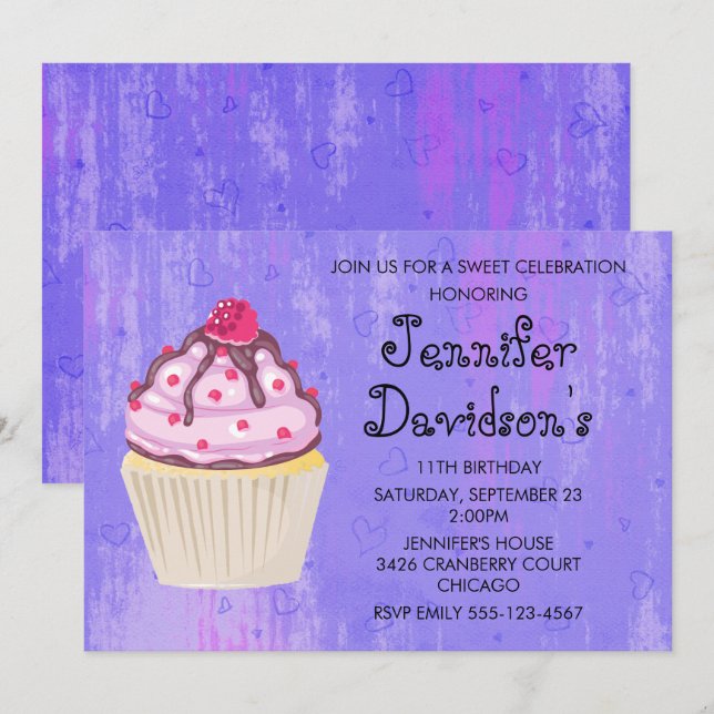 Convites Cupcake Doce com Framboesa por Cima (Frente/Verso)