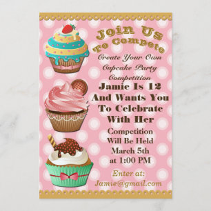 Convites Cupcake Guerras Assar Fora do Aniversário Pink Pol