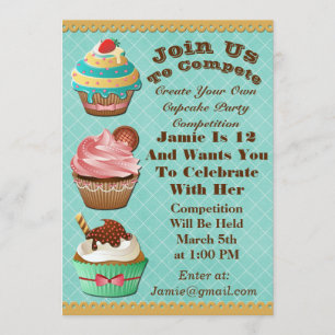 Convites Cupcake Guerras Assares do Aniversário Aqua Diamon