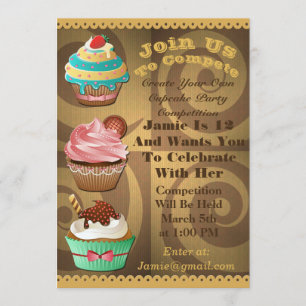 Convites Cupcake Guerras Assares Fora do Aniversário, Doura