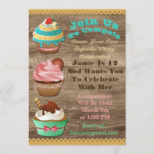Convites Cupcake Guerras Assares No Aniversário, Brown Wood