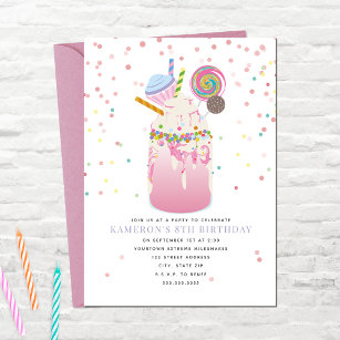 Convites Cupcake Rosa-Festa de aniversário de Milkshake Lou