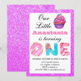 Convites Cupcake Roxo primeiro aniversario Um