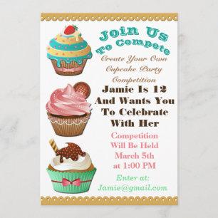 Convites Cupcake Wars Assar Fora do Aniversário Convidar Mu