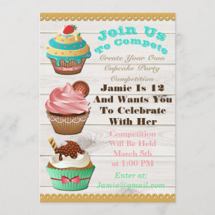 Convites Cupcake Wars Assar Fora do Aniversário White Woode