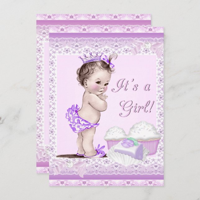 Convites Cupcakes de cadeiras de Lavanda de Chá de fraldas  (Frente/Verso)