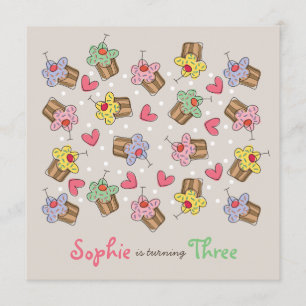 Convites Cupcakes de cereja, Festa de aniversário convidad