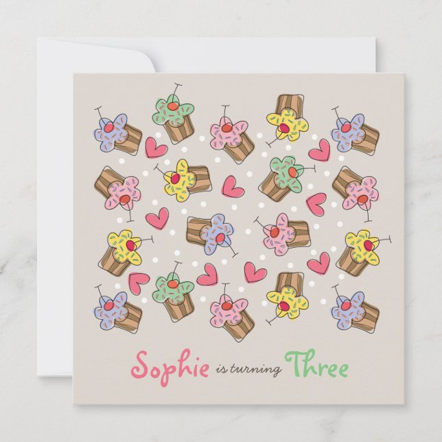 Convites Cupcakes de cereja, Festa de aniversário convidada (Frente)