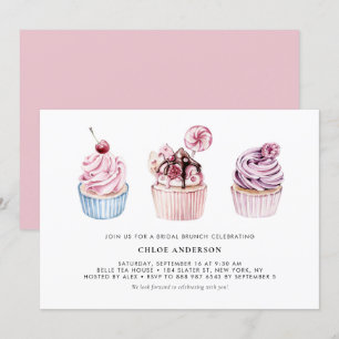 Convites Cupcakes de cor d'água rosa e roxo Bridal Brunch