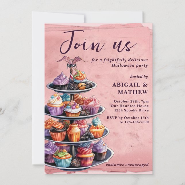 Convites Cupcakes de Halloween Festa de Trendy Halloween (Frente)
