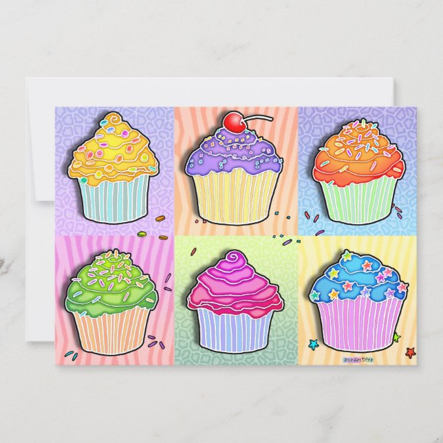 Convites - cupcakes do pop art (Frente)