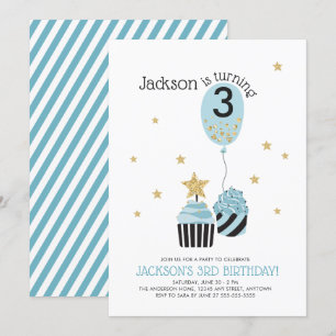 Convites Cupcakes e balão  Aniversário do Faux Glitter Bo