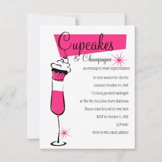 Convites Cupcakes e champanhe em rosa-quente