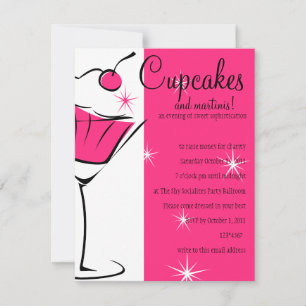 Convites Cupcakes e Martinis em rosa-quente