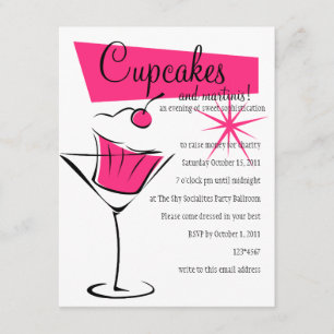 Convites Cupcakes e Martinis no rosa-quente
