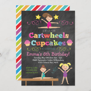 Convites Cupcakes e rodas do Chalkboard Gymnastics Party