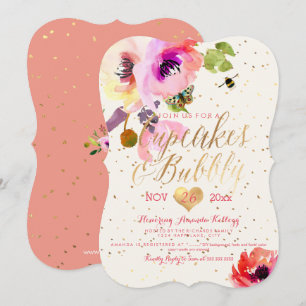 Convites Cupcakes Florais de Cores de Água PixDezines+Borr