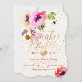 Convites Cupcakes Florais de Cores de Água PixDezines+Borra