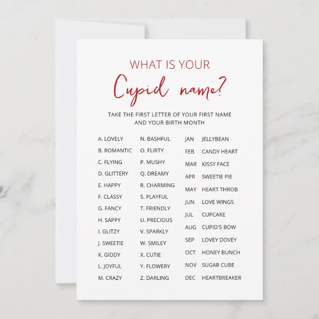Convites Cupid Name Game Party (Frente)