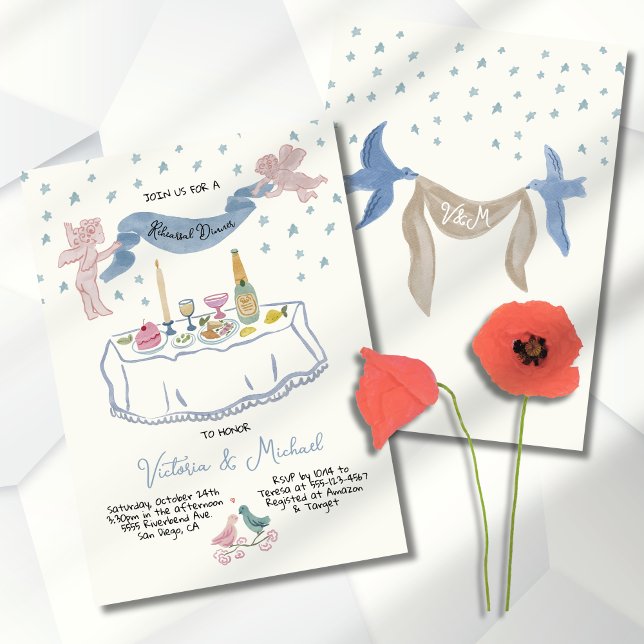 Convites Cupídeos jantados do ensaio de simulação de mão (Criador carregado)