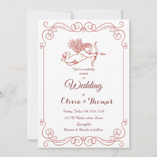 Convites Cupid's Arrow Vintage Wedding Invitation Red