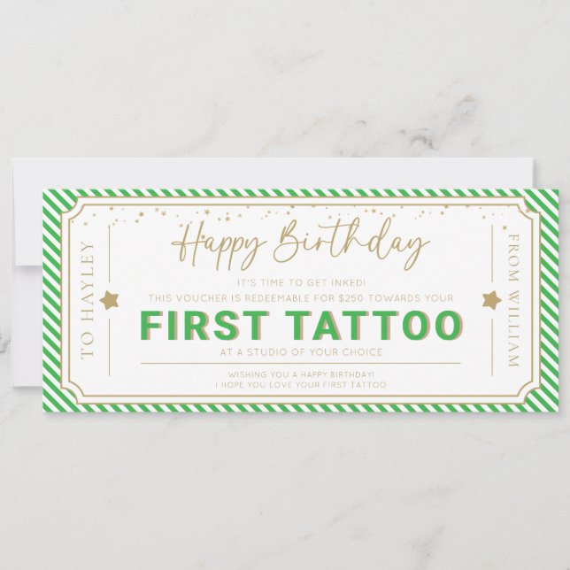 Convites Cupom de Presente de Aniversário para Primeira Tat (Frente)