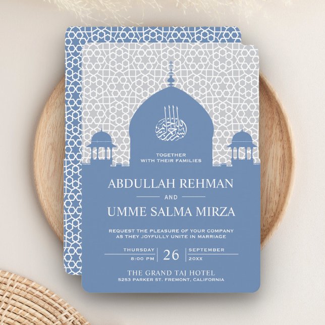 Convites Cúpula Islâmica Azul Pastel Casamento Muçulmano (Criador carregado)