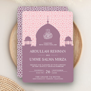 Convites Cúpula Islâmica Rosa Claro e Lilás Casamento Muçul