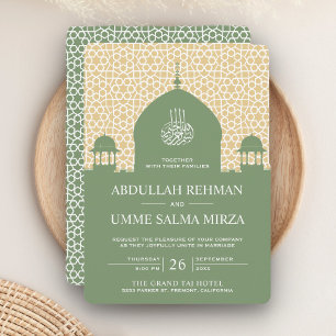 Convites Cúpula Islâmica Verde Pastel Casamento Muçulmano